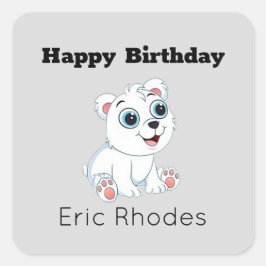Pegatina Cuadrada Cute white polar bear on gray birthday