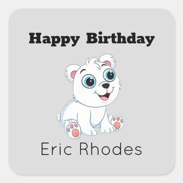 Pegatina Cuadrada Cute white polar bear on gray birthday (Anverso)