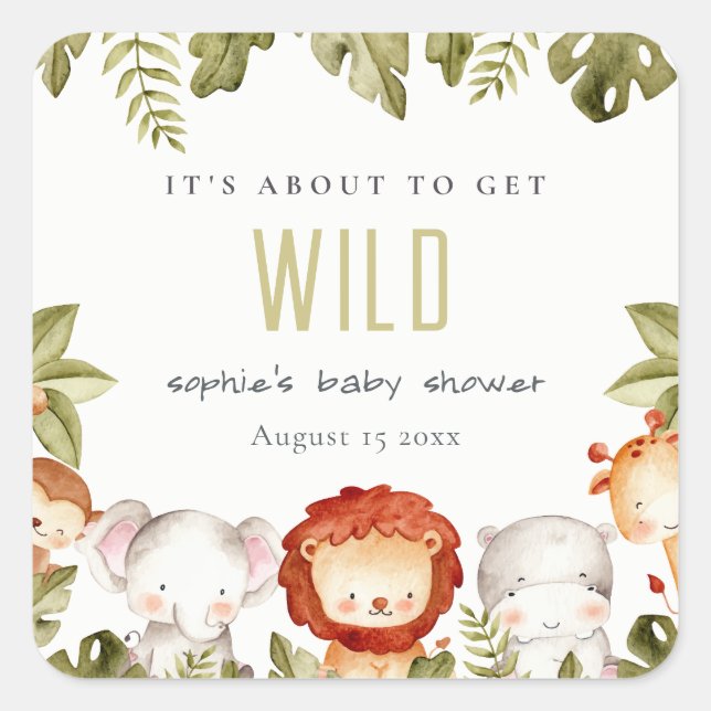 Pegatina Cuadrada Cute Wild Tropical Safari Animals Baby Shower (Anverso)