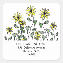Pegatina Cuadrada Cute Wildflowers Hand-Drawn Floral Return Address