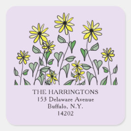 Pegatina Cuadrada Cute Wildflowers Lavender Square Return Address