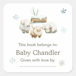 Pegatina Cuadrada Cute Winter Arctic Cow Baby Shower