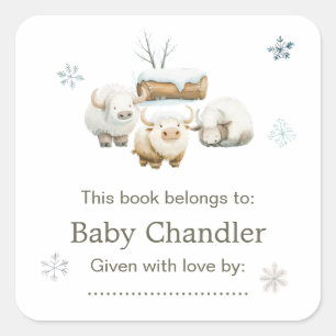 Pegatina Cuadrada Cute Winter Arctic Cow Baby Shower