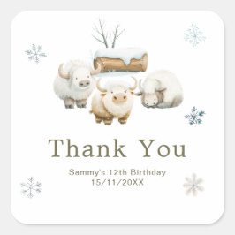 Pegatina Cuadrada Cute Winter Arctic Cow Birthday
