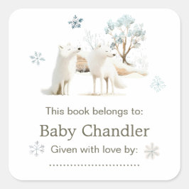 Pegatina Cuadrada Cute Winter Arctic Wolf Baby Shower