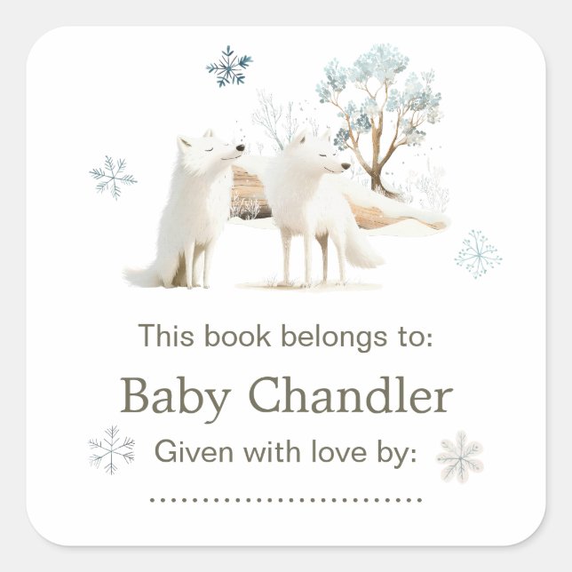 Pegatina Cuadrada Cute Winter Arctic Wolf Baby Shower (Anverso)