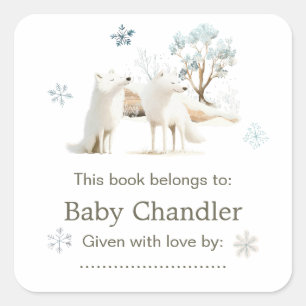Pegatina Cuadrada Cute Winter Arctic Wolf Baby Shower