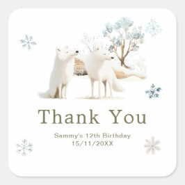 Pegatina Cuadrada Cute Winter Arctic Wolf Birthday Party