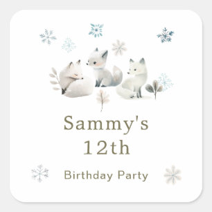 Pegatina Cuadrada Cute Winter Arctic Wolf Birthday Party