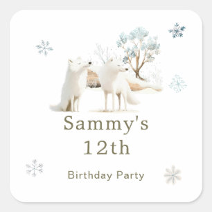 Pegatina Cuadrada Cute Winter Arctic Wolf Birthday Party