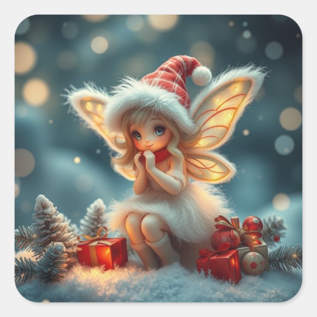 Pegatina Cuadrada Cute Winter Fairy Pegatinas (Anverso)