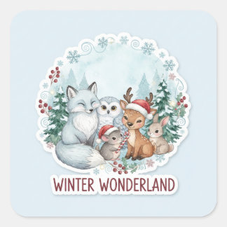 Pegatina Cuadrada Cute Winter Woodland Creatures Zazzle Gift 