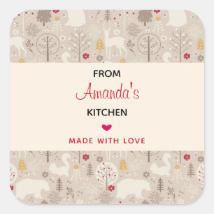 Pegatina Cuadrada Cute Woodland Animales Nórdicos Patrón Cocina