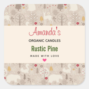 Pegatina Cuadrada Cute Woodland Animales Nórdicos Patrón Vela