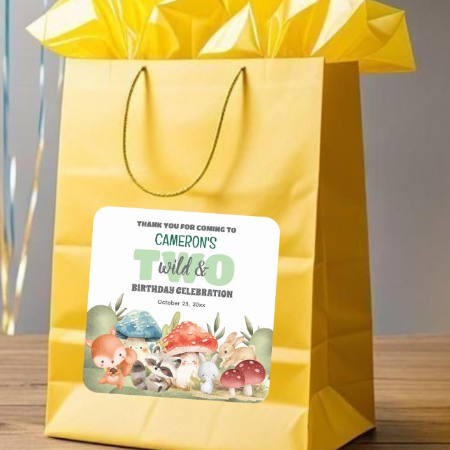 Pegatina Cuadrada Cute Woodland Animals 2nd Birthday Party  (Subido por el creador)