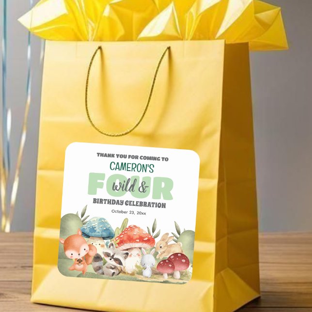 Pegatina Cuadrada Cute Woodland Animals 4th Birthday Party  (Subido por el creador)