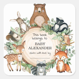 Pegatina Cuadrada Cute Woodland Animals Baby Shower Bookplate Labels
