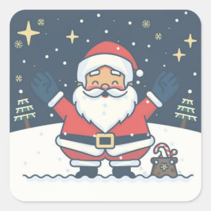 Pegatina Cuadrada Cute y juguetón de Papá Noel