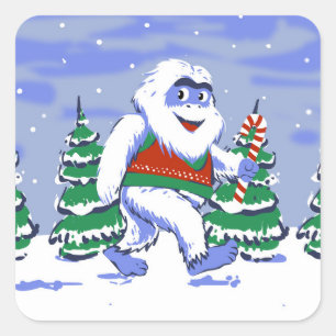 Pegatina Cuadrada Cute yeti christmas in forest