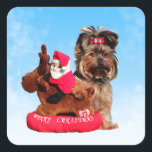 Pegatina Cuadrada Cute Yorkshire Terrier Merry Christmas<br><div class="desc">Cute Yorkshire Terrier Merry Christmas</div>