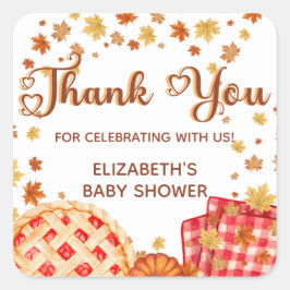Pegatina Cuadrada Cutie Pie Pumpkin Fall Baby Shower Thank You