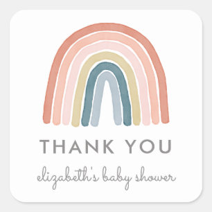 Pegatina Cuadrada Cuto Boho acuarela Arcoiris Baby Shower