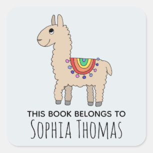 Pegatina Cuadrada Cuto 'Este libro pertenece' Llama Nombre Kids Book