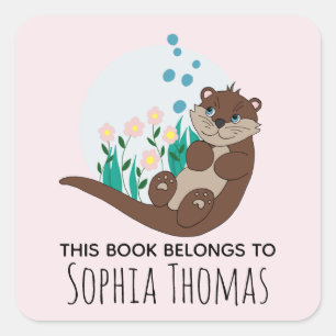 Pegatina Cuadrada Cuto 'Este libro pertenece' Otter Name Kids Bookpl