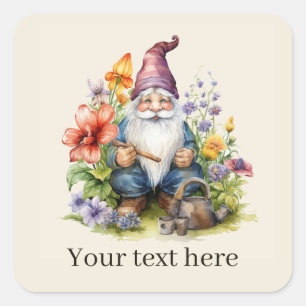 Pegatina Cuadrada Cuto Garden gnome añadir texto