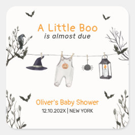 Pegatina Cuadrada Cuto Pequeño Boo Clothesline Baby Shower