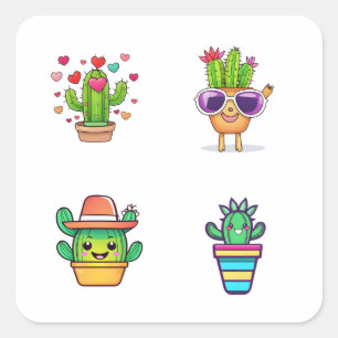 Pegatina Cuadrada Cuto Personalizado Cactus Funny 4 Pack