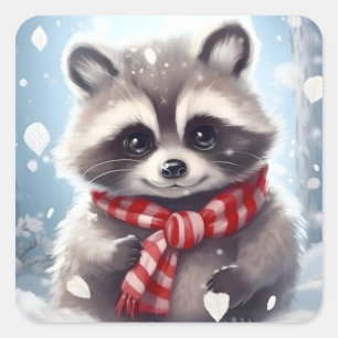 Pegatina Cuadrada Cuto Raccoon Testaña De Punto