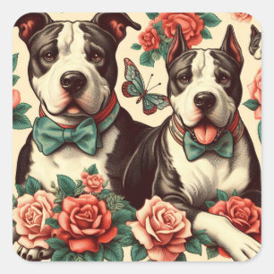 Pegatina Cuadrada Cuto Vintage American Pit Bull Terrier