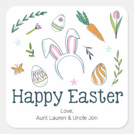 Pegatina Cuadrada Cutos felices garabatos de Pascua