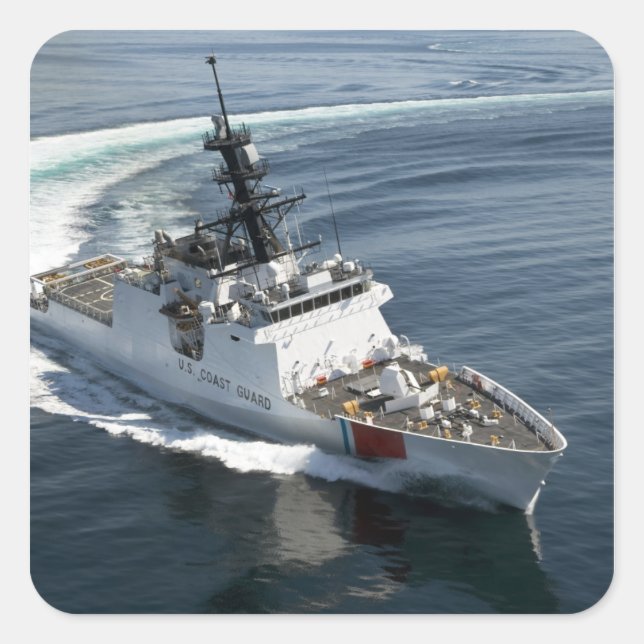 Pegatina Cuadrada Cutter Waesche 2 de la Guardia Costera de Estados  (Anverso)