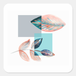 Pegatina Cuadrada Cyan Red Leaf