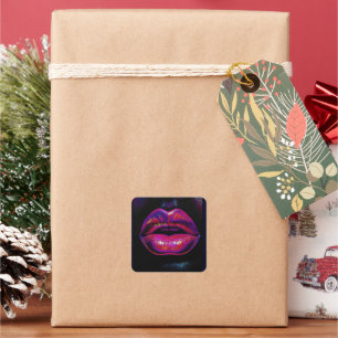 Pegatina Cuadrada Cyber Venus Lips - Retrato de labios coloridos