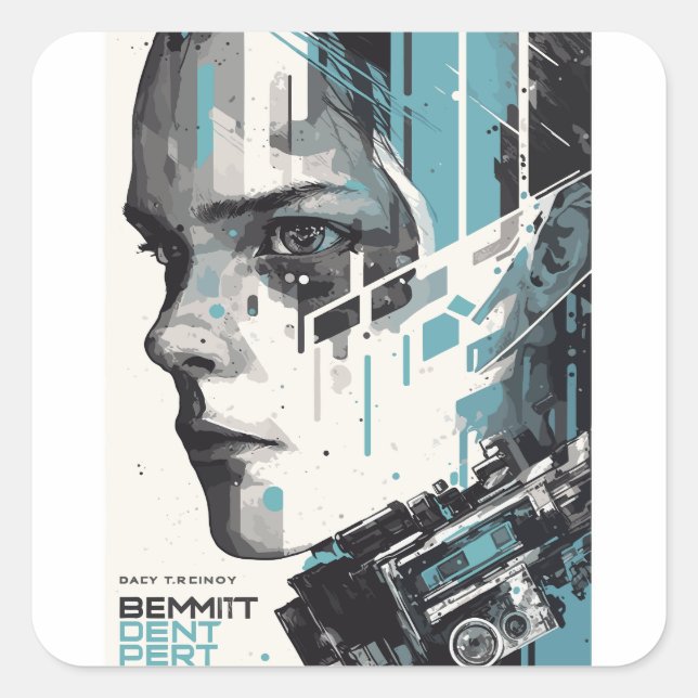 Pegatina Cuadrada Cyber Vision - Poster de arte futurista (Anverso)