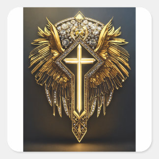 Pegatina Cuadrada CyberLion: Roar geométrico futurista