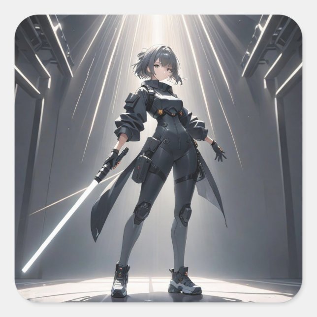 Pegatina Cuadrada cyberpunk (Anverso)