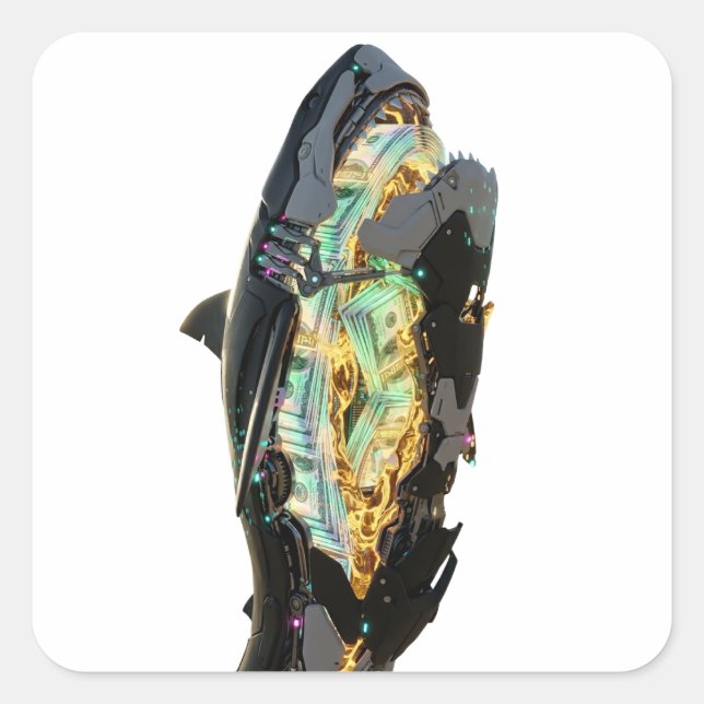 Pegatina Cuadrada Cyberpunk Shark Neon Glitch Sticker | サイバーパンクサメ  (Anverso)