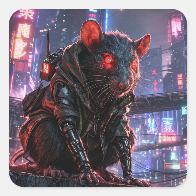 Pegatina Cuadrada CyberRat (Anverso)