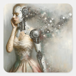Pegatina Cuadrada Cyborg Woman Ai Art