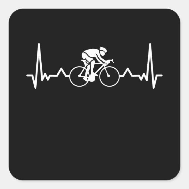 Pegatina Cuadrada Cyclist Heartbeat Gracioso Regalo de Ciclismo (Anverso)