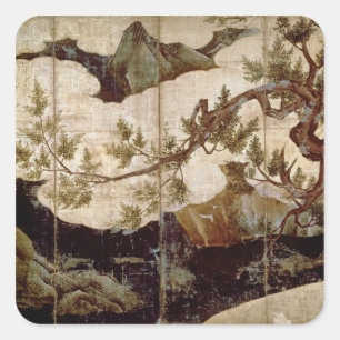 Pegatina Cuadrada Cypress por Kano Eitoku, período de Muromanchi