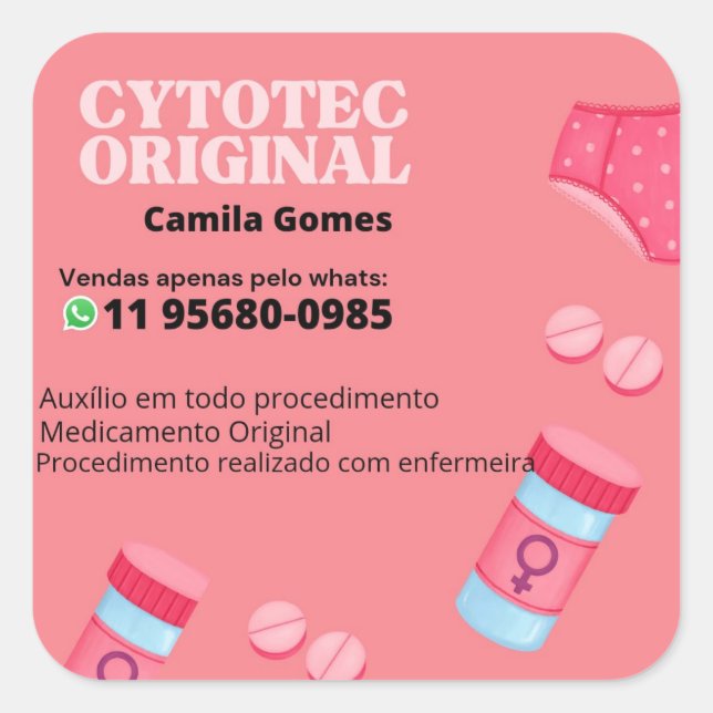 Pegatina Cuadrada Cytotec misoprostol original whats 11956800985 Mou (Anverso)