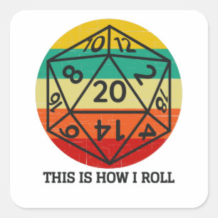 Pegatina Cuadrada D20 Así es como rollo dados retro