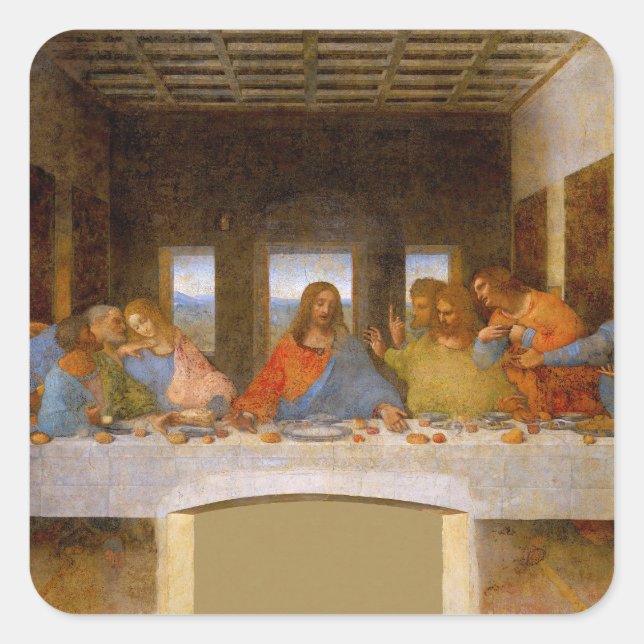 Pegatina Cuadrada Da Vinci Último Bella Artes de la Cena (Anverso)