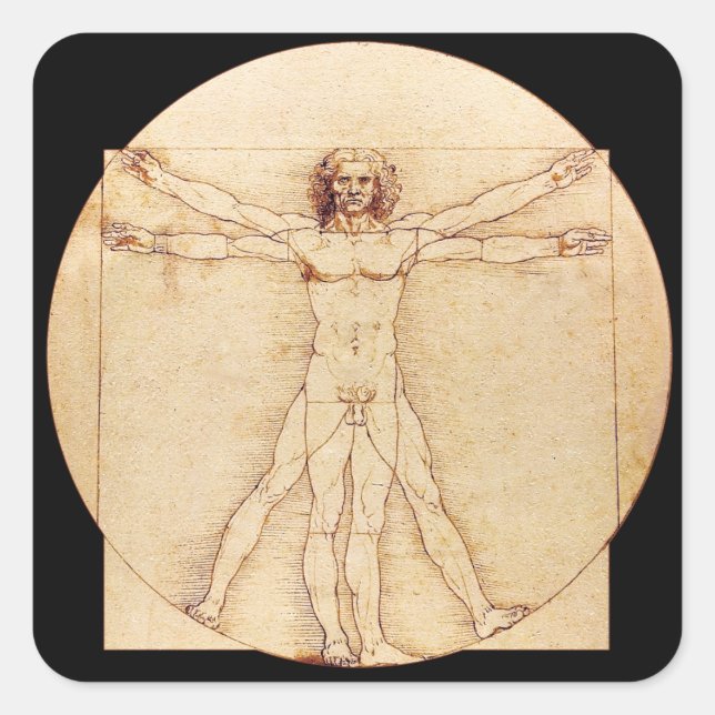 Pegatina Cuadrada Da Vinci Vitruvian Man (Anverso)