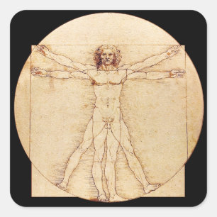 Pegatina Cuadrada Da Vinci Vitruvian Man